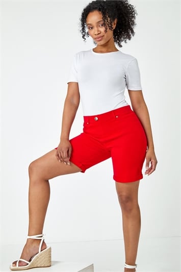 Red Petite Turned Hem Stretch Shorts