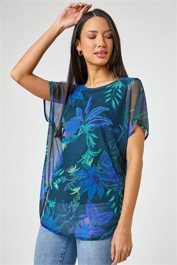 Tropical Print Mesh Overlay Topand this?