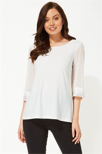 White Embellished Cuff Top