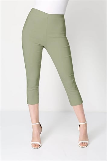 Khaki Cropped Stretch Trouser, Image 1 of 4
