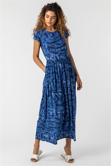 Blue Camo Print Jersey Maxi Dress, Image 5 of 5