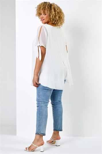 Ivory Curve Chiffon Overlay Top With Necklace, Image 2 of 5