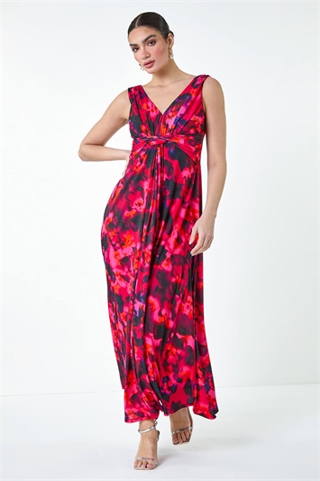 Pink Floral Knot Front Maxi Dress