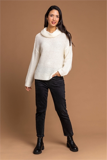 Ivory Textured Roll Neck Jumper, Image 3 of 5