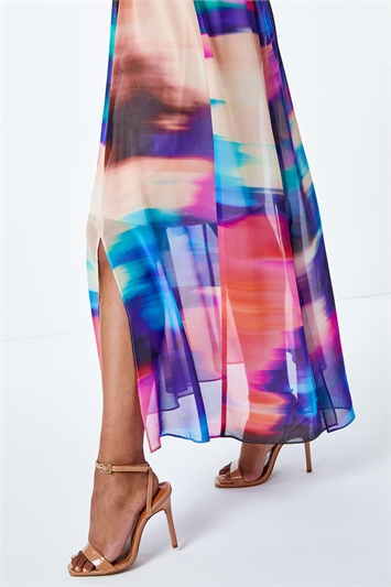 Blue Petite Abstract Print Maxi Dress, Image 5 of 5