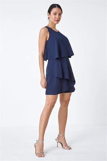 Blue Textured Plain Tiered Playsuit
