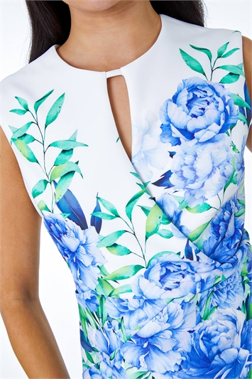 Blue Petite Floral Print Scuba Shift Dress, Image 5 of 5