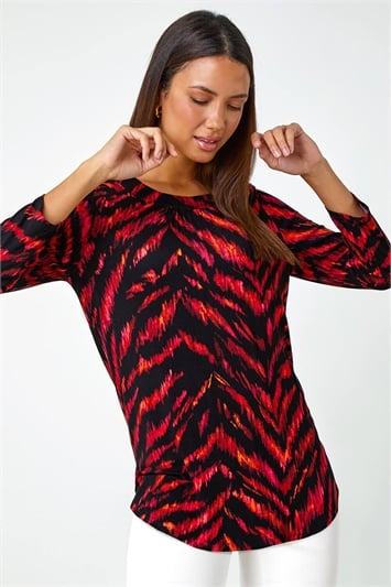 Red Animal Print Tunic Stretch Top