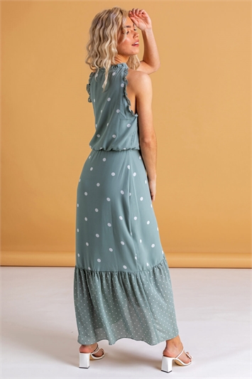 Sage Tiered Multi Spot Print Dress, Image 2 of 5