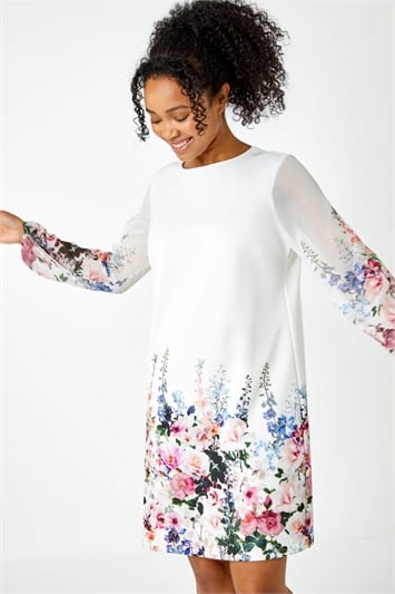 White Petite Premium Stretch Floral Shift Dress