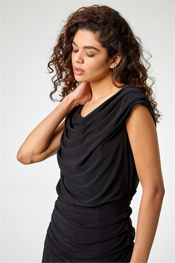 Black Cowl Neck Ruched Maxi Dress, Image 4 of 4