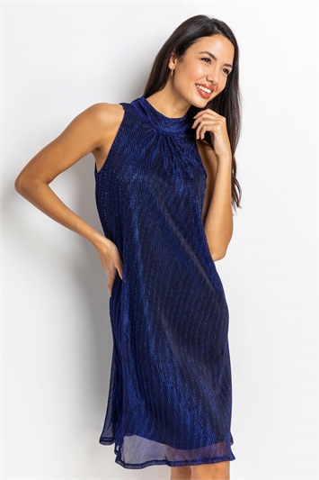 Royal Blue Shimmer Cutaway High Neck Dress