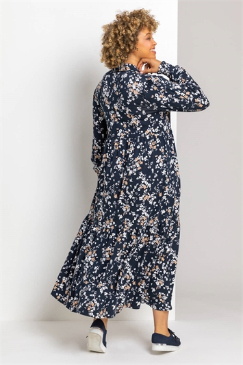 Navy Curve Ditsy Floral Shirt Dress, Image 2 of 4