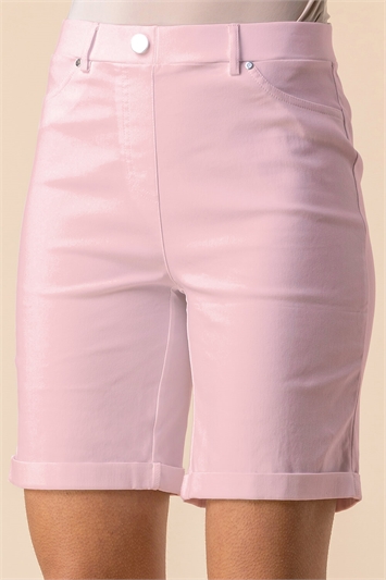 Pink Turned Hem Stretch Shorts, Image 1 of 4