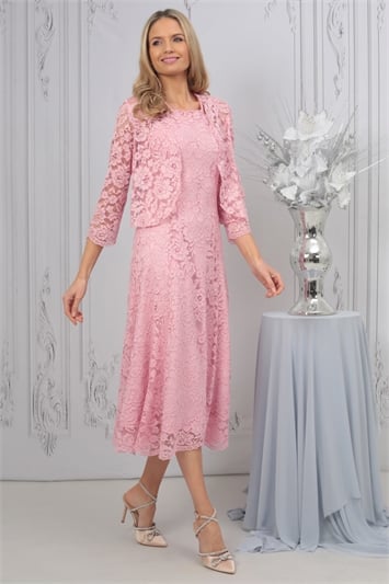 Pink Julianna Lace Dress & Shrug Set