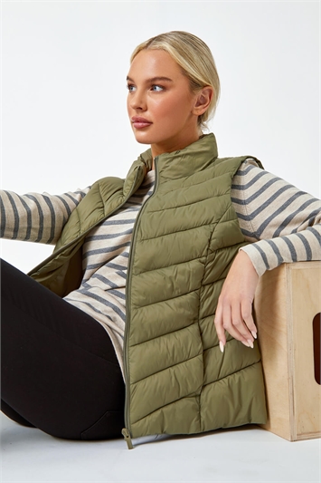 Brown Petite Quilted Padded Gilet