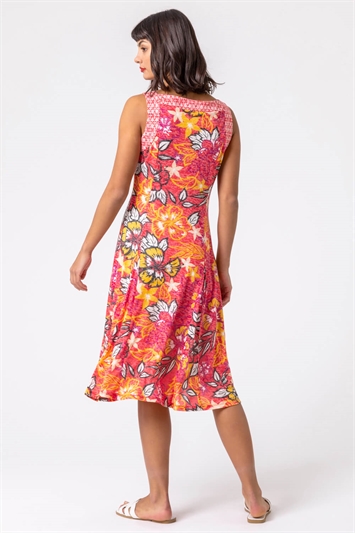 Pink Floral Print Fit And Flare Dress, Image 2 of 4