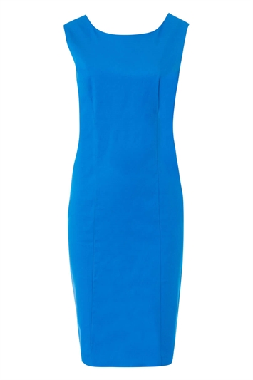 Plain Cotton Sleeveless Shift Dress in Royal Blue - Roman Originals UK