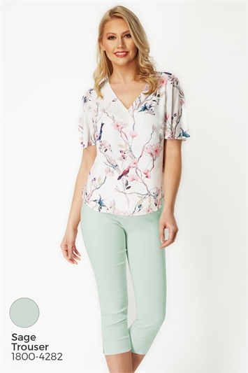 Ivory Floral Angel Sleeve Top, Image 6 of 7
