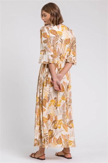 Ivory Leaf Print Frill Detail Maxi Dress , Image 2 of 5