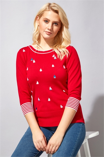 Red Boat Embroidered Jumper, Image 1 of 4