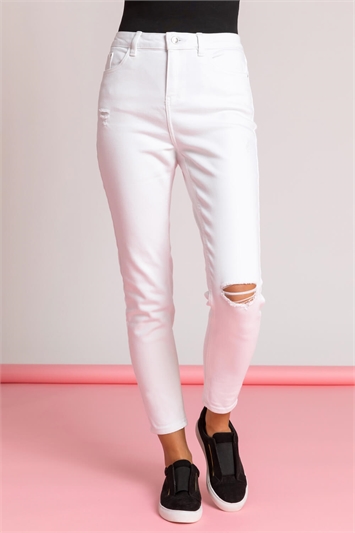 White Ripped Stretch Skinny Jeans