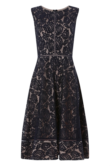 Navy Fit And Flare Lace Midi Dress, Image 5 of 5