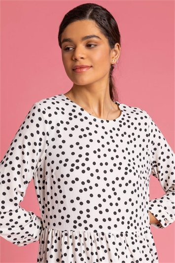 Ivory Polka Dot Print Tiered Maxi Dress, Image 4 of 5