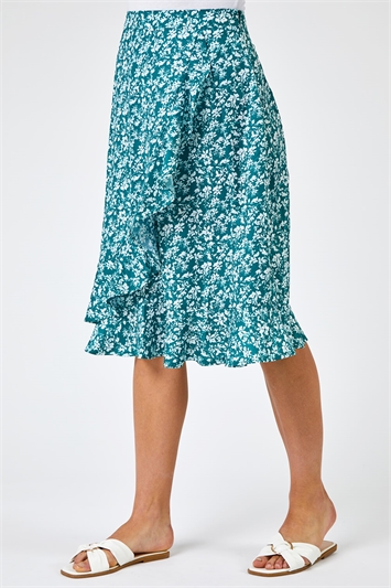 Green Ditsy Floral Frill Wrap Skirt