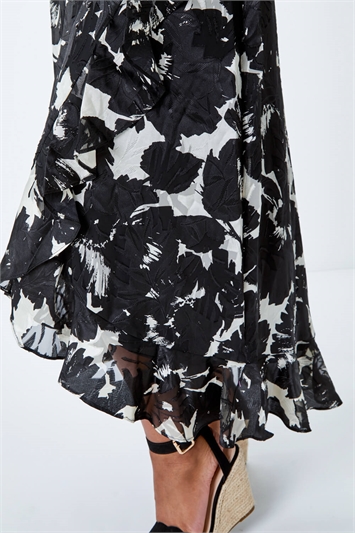 Black Petite Frill Hem Midi Dress, Image 5 of 5
