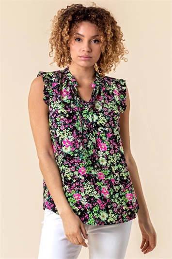 Pink Frill Detail Floral Print Top, Image 1 of 5