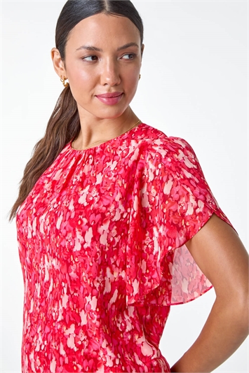 Red Ditsy Floral Frill Sleeve Top