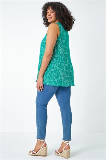 Green Curve Abstract Swirl Stretch Vest Top