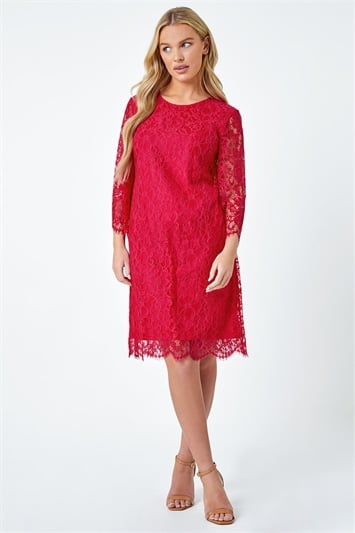 Pink Petite Lace Overlay Tunic Dress