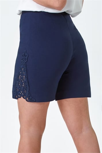 Blue Lace Trim Stretch Elastic Waist  Shorts