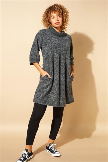 Tweed Cowl Neck Pocket Dress