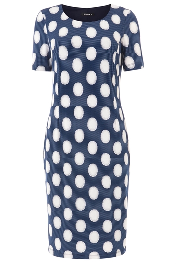 Polka Dot Print Shift Dress in Blue - Roman Originals UK