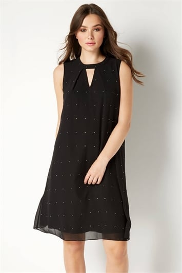 black embellished swing dress