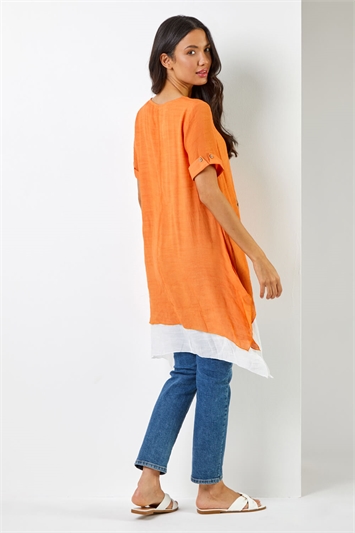 Orange Floral Print Asymmetric Tunic Top, Image 2 of 5