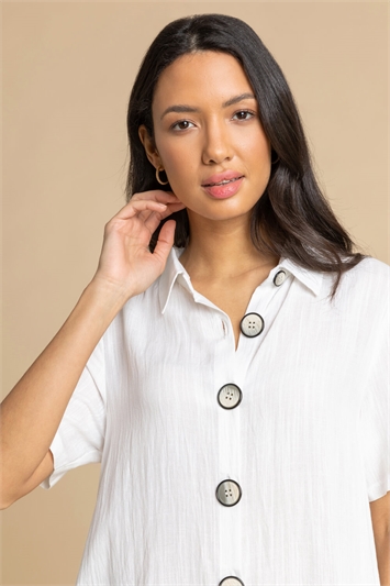 Ivory Asymmetric Button Detail Pocket Shirt, Image 4 of 4