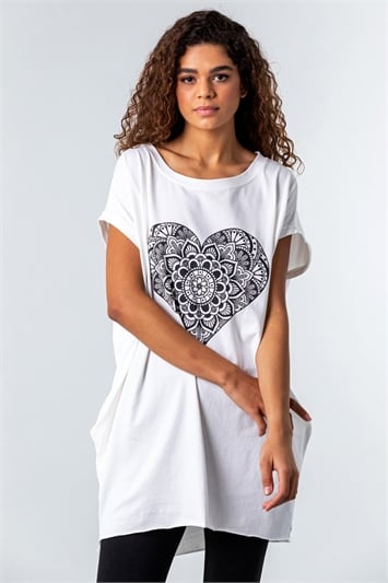 White One Size Henna Heart Print Lounge Top