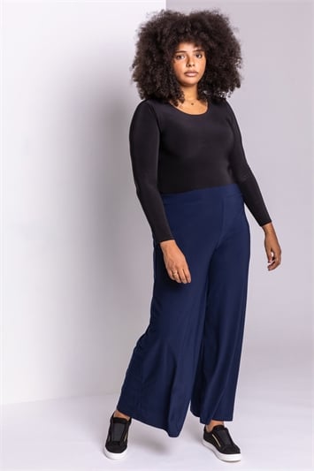 Navy Curve Wide Leg Trousers, Image 2 of 2