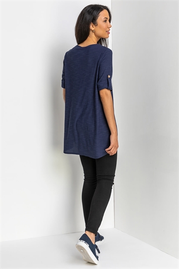 Navy Textured Notch Neck Top, Image 2 of 5