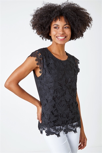 Black Butterfly Lace Stretch Top