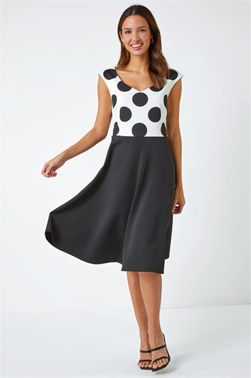 Black Premium Stretch Spot Print Dress