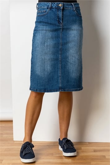 Blue Cotton Denim Stretch Skirt
