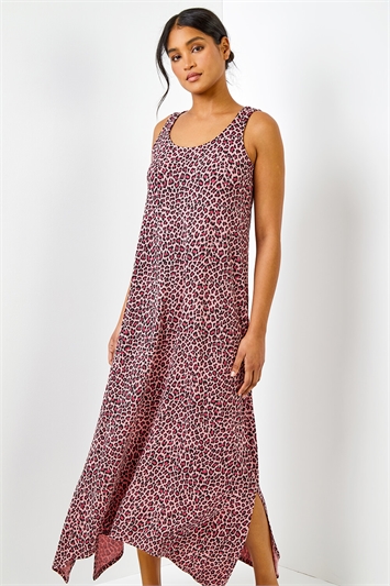 Pink Cheetah Print Hanky Hem Maxi Dress