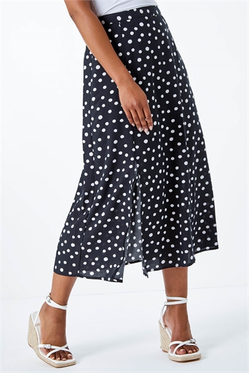Black Petite Spot Print Midi Skirt, Image 4 of 5