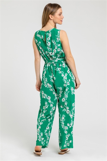 Green Petite Floral Belted Wrap Jumpsuit, Image 2 of 5