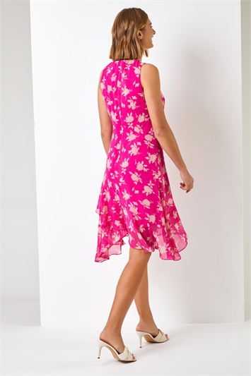 Pink Floral Print Frill Detail Dress, Image 2 of 5